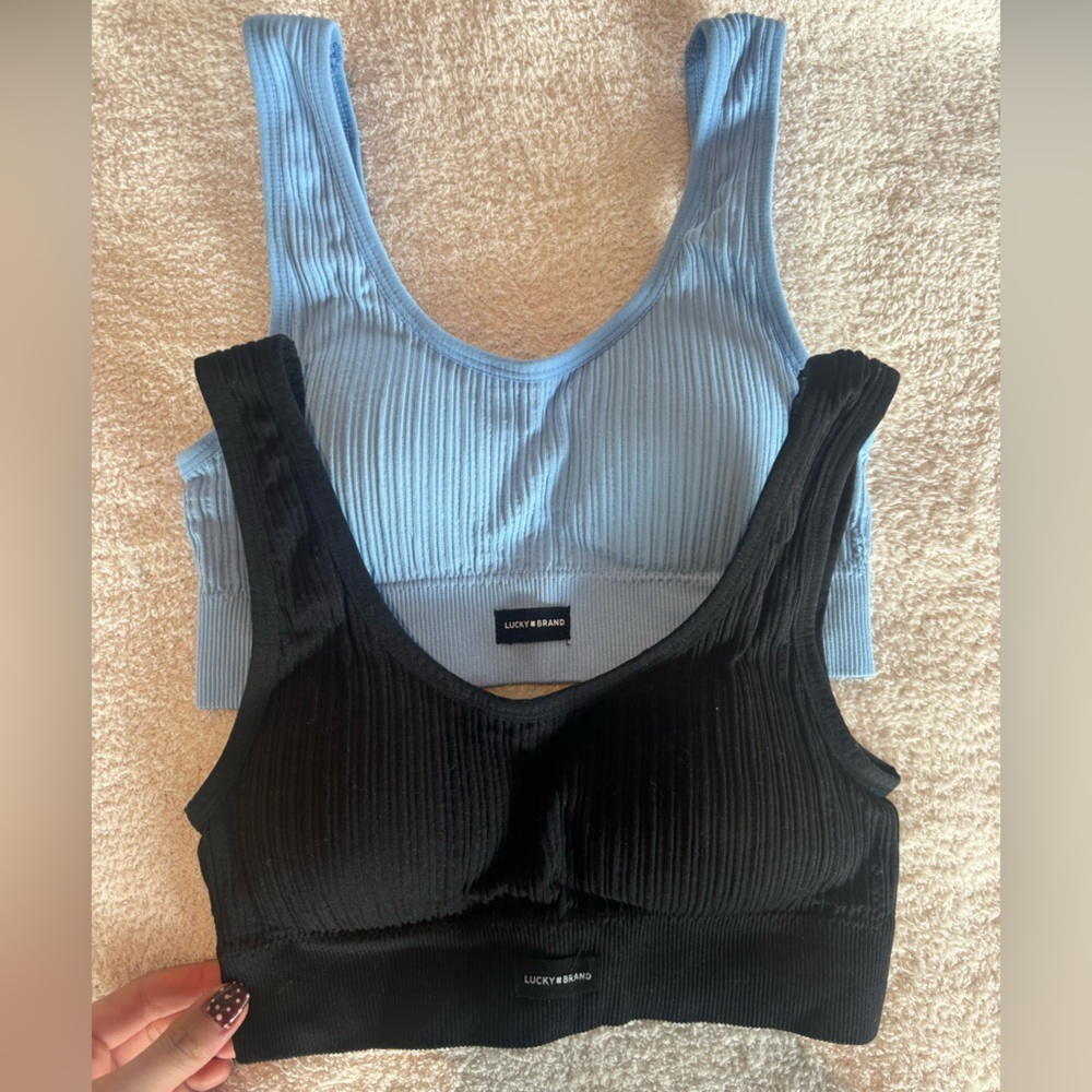 Lucky Brand Black and Light Blue Ribbed Padded Bra Tops! SMALL